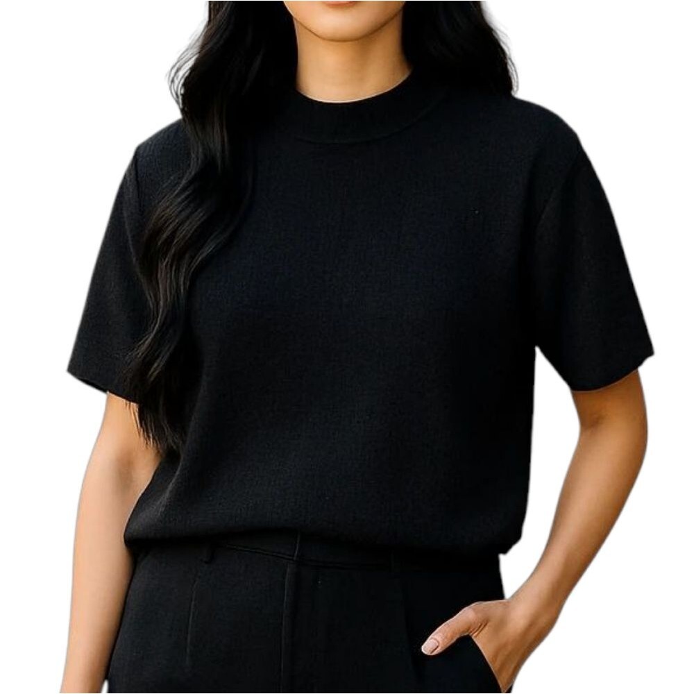 Sag Harbor Short Sleeve Shimmer Mockneck Sweater XL